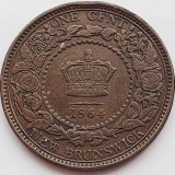 Moneda Canada 1 Cent Victoria 1864, New Brunswick, KM#6, Bronz, 25mm