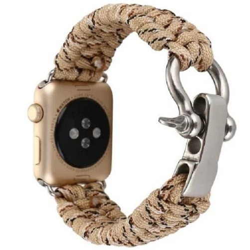 Curea iUni compatibila cu Apple Watch Ultra/SE/8/7/6/5/4/3/2/1, 38mm, Elastic Paracord, Rugged Nylon Rope, Cream