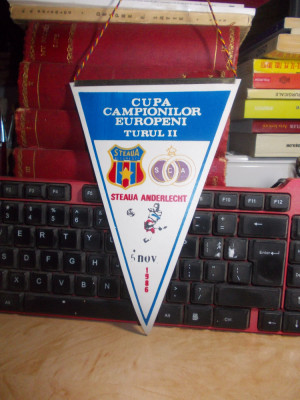 FANION CUPA CAMPIONILOR EUROPENI * TURUL II : STEAUA - ANDERLECHT , 5 NOV. 1986 foto