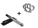 Set baston telescopic din otel, argintiu, 64 cm si box argintiu 1 cm grosime