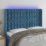 vidaXL Tăblie de pat cu LED, albastru &icirc;nchis, 147x16x118/128cm catifea