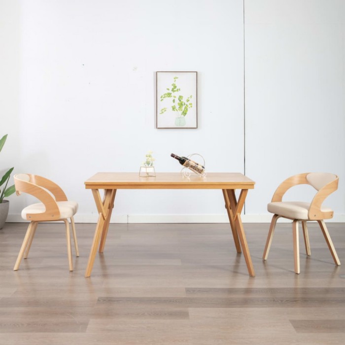 vidaXL Scaune de bucătărie, 2 buc, crem, lemn curbat &amp; piele ecologică 283104