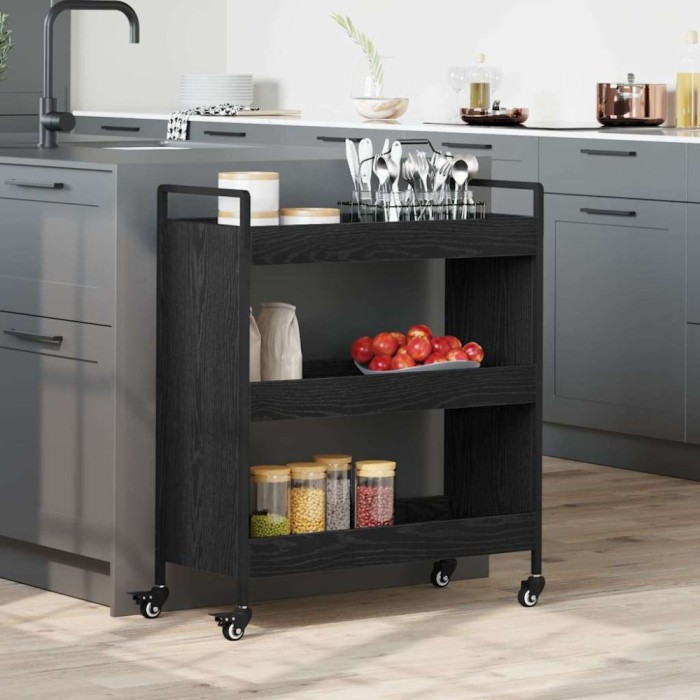 vidaXL Troler de Bucătărie Stejar negru 70 x 30 x 82 cm Lemn compozit