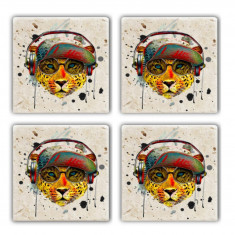 Set suporturi de pahare, Taylor, 366TYR1179, Piatra, 10 x 10 x 1 cm, 4 piese, Multicolor