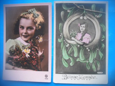 HOPCT 1804 COPII--ROMANTICA-FRANTA-LOT 2 CARTI POSTALE VECHI-CIRCULATE foto