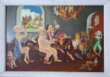 Cumpara ieftin Daniel Petraş-Petrecerea nebunilor, pictură (1984), artă naivă, Scene gen, Ulei, Altul