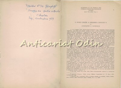 O Noua Editie A Legiuirii Caragea - C-tin Angelescu - Cu Dedicatie Si Autograf foto