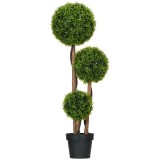 HOMCOM Planta Artificiala Buxus 3 Sfere Frunze Bambus Verde 110 cm Ghiveci Interior