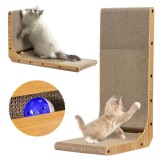 Placă de zg&acirc;riat pisici CUANTIS, carton ondulat durabil, jucărie bilă, design L ergonomic, eco, stabilă, 60&times;40&times;25 cm, bej