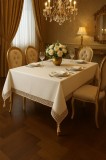 Cumpara ieftin Fata de Masa Alba Brodata cu Ciucuri 160x220 cm Poliester Rezistent Eleganta Decorativa