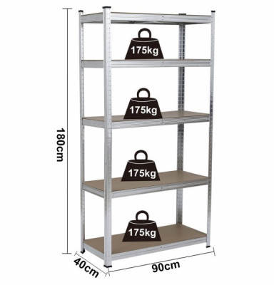 Raft metalic Extra zincat 180x90x40 cm cu 5 polite MDF, 175 kg/polita, montaj fara suruburi, (garantie 7 ani) foto