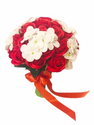 Buchet de Flori Eventissimi - 29 Trandafiri si 4 hortensii, Rosu Alb foto