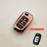 Husa TPU Cheie Briceag Renault Fluence 3 Butoane, Roz AutoProtect KeyCars, Oem