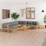 Cumpara ieftin Set mobilier grădină cu perne gri, 12 piese, lemn masiv de tec