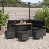 Set de Canapea de Grădină vidaXL 9 Piese cu Perne Negru Ratan Poli Acacia, Canapea de Grădină vidaXL 2 Locuri cu Perne Negru Ratan Poli, Set de Dining