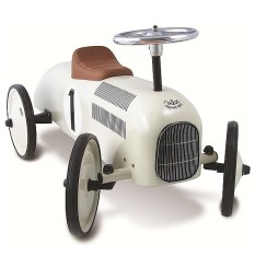 Pachet Masina Metal alba cu design retro si masinuta in miniatura din lemn