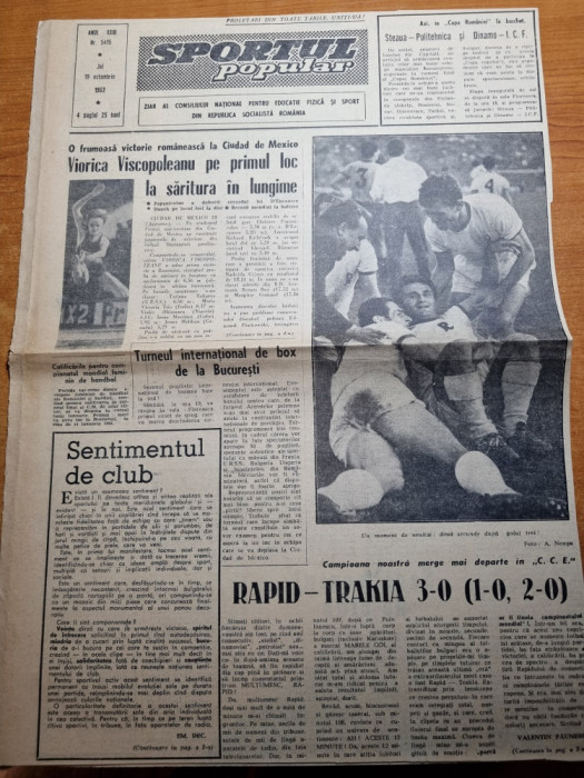 sportul popular 19 octombrie 1967-rapid-trakia 3-0 in CCE,poiana brasov
