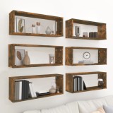 vidaXL Rafturi de perete cub, 6 buc., stejar fumuriu 60x15x23 cm, lemn