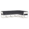 Set canapele de gradina cu perne 6 piese alb lemn masiv de pin