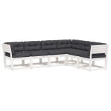 Set canapele de gradina cu perne 6 piese alb lemn masiv de pin