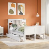 VidaXL Pat cu bibliotecă fără saltea, alb, 135x190 cm, lemn masiv pin 3308937