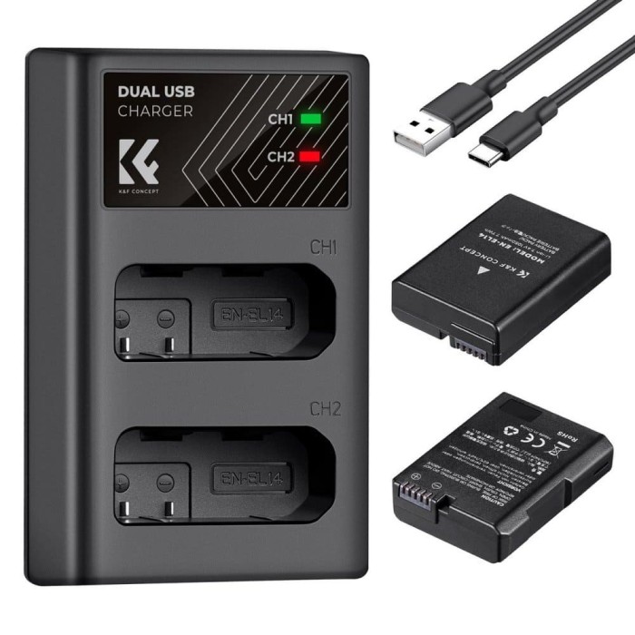K&amp;F Concept EN-EL14 1050mAh Digital Camera Dual Battery with Dual Channel Charger, for Nikon Camera