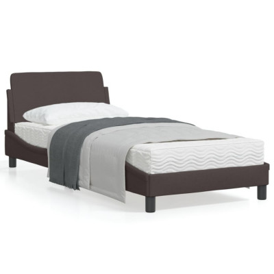 vidaXL Cadru de pat cu tăblie, maro &amp;icirc;nchis, 90x200 cm, textil foto