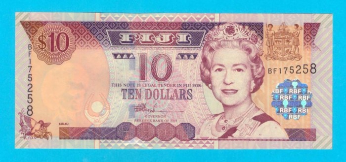 Bancnotă Fiji (pick 106) 10 Dollars 2002 UNC serie: BF175258