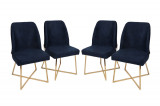 Set scaune 4 piese, Nmobb&nbsp;, Madrid 138, Metal, Auriu / Albastru &icirc;nchis