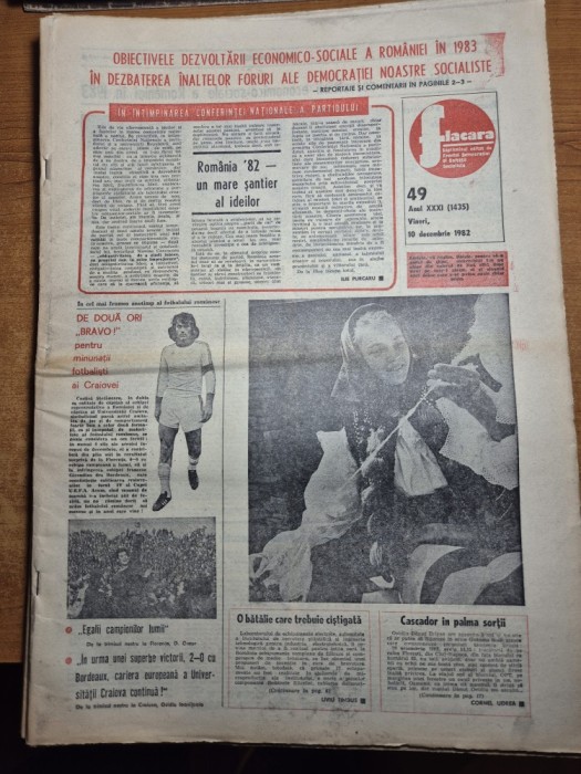 ziarul flacara 10 decembrie 1982 - universitatea craiova in cupa uefa vicotorie cu bordeaux , aricol orasul iasi