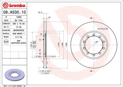 BREMBO 08.A530.10 PRIME LINE Disc frana foto