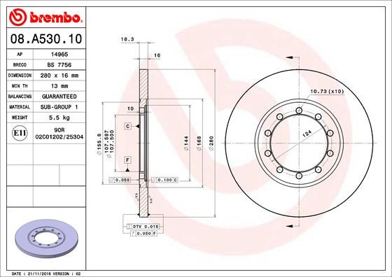 BREMBO 08.A530.10 PRIME LINE Disc frana