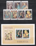 Dominica 1975 - Crăciun - Picturi &bdquo;Fecioara și Copilul&rdquo; de artiștilor renumiți: Botticelli, Bellini, Correggio, D&uuml;rer, Serie + Colita, MNH