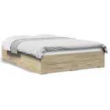 Cadru Pat cu Sertare vidaXL Stejar Sonoma 120x200 cm Lemn Prelucrat Maro