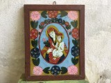 colectie / arta / religie - Icoana veche pictata pe sticla cu rama de lemn / Transilvania !