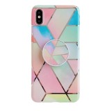 Husa protectie pentru apple iphone xr soft imd tpu marble geometric roz suport inclus, Flippy