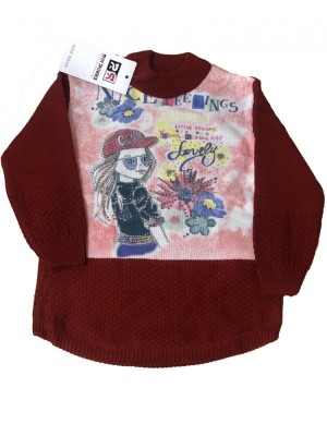 Bluza fetita , culoarea grena , model cu maneca lunga foto