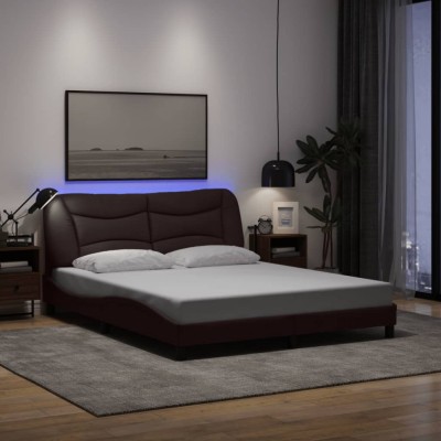 vidaXL Cadru de pat cu LED fără saltea țesătură maro &amp;icirc;nchis 160x200 cm 3213714 foto
