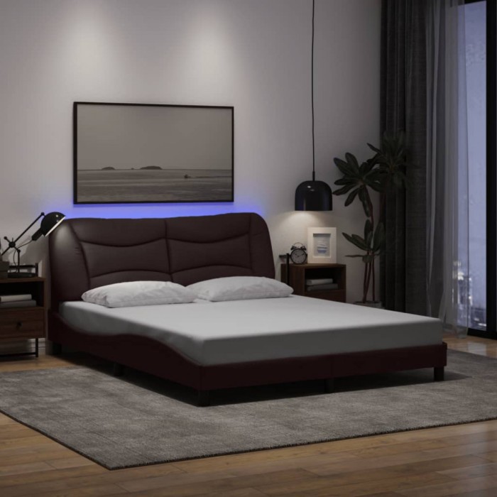 vidaXL Cadru de pat cu LED fără saltea țesătură maro &icirc;nchis 160x200 cm 3213714