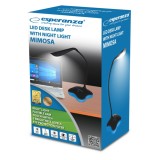 Lampa LED, Esperanza Mimosa ELD105K, cu baza iluminata, brat flexibil 21 cm, alimentare duala, cablu 110 cm, 4 x AAA, neagra