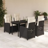 VidaXL Set mobilier de grădină cu perne, 5 piese, negru, poliratan
