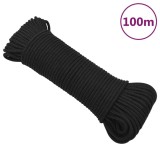 VidaXL Fr&acirc;nghie de barcă, negru complet, 3 mm, 100 m, polipropilenă