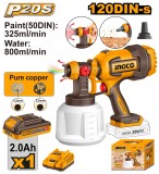 Pistol Vopsit Electric 20V 800ml/min Rezervor 1000ml cu Acumulator 2Ah si Incarcator CSGLI20042E &ndash; pistol pulverizare vopsea reglabil INGCO