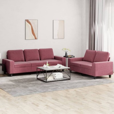 Set de canapea, 2 piese, roșu vin, material textil foto