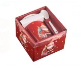 Set Cadou Craciun Cana 340 ml cu Lingurita si Capac, Model Mos Craciun, Portelan, Ambalaj Festiv, Oem