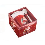 Set Cadou Craciun Cana 340 ml cu Lingurita si Capac, Model Mos Craciun, Portelan, Ambalaj Festiv
