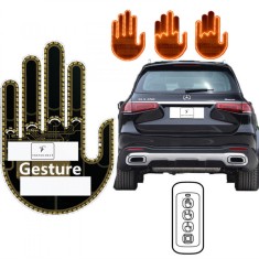Semn Auto LED cu telecomanda TrendiShop&reg;, Amuzant, Unic, 3 moduri, In Traffic, Alimentat de Baterii, Forma unei palme, Moduri Salut, Cool si Deget Mij