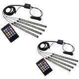 Set 2 x Iluminare Ambientala Auto Banda LED RGB, Interior Masina, 4 Benzi, 48 Leduri SMD, 12V, Senzor Muzica, Intensitate Reglabila, Incarcare la Bric