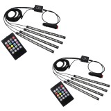 Set 2 x Kit Iluminare Ambientala Auto Banda LED RGB, Interior Masina, 4 Benzi, 48 Leduri SMD, 12V, 8 Culori, Autoadezive, Usor de Instalat, cu Telecom