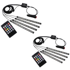 Set 2 x Iluminare Ambientala Auto Banda LED RGB, Interior Masina, 4 Benzi, 48 Leduri SMD, 12V, Senzor Muzica, Intensitate Reglabila, Incarcare la Bric